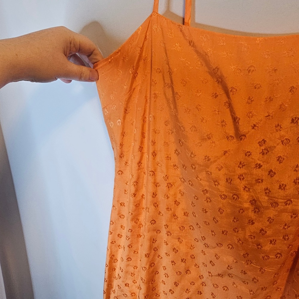 Lulus Orange Floral Jacquard Mini Slip Dress‎ Adjustable Straps Size L - Picture 3 of 8